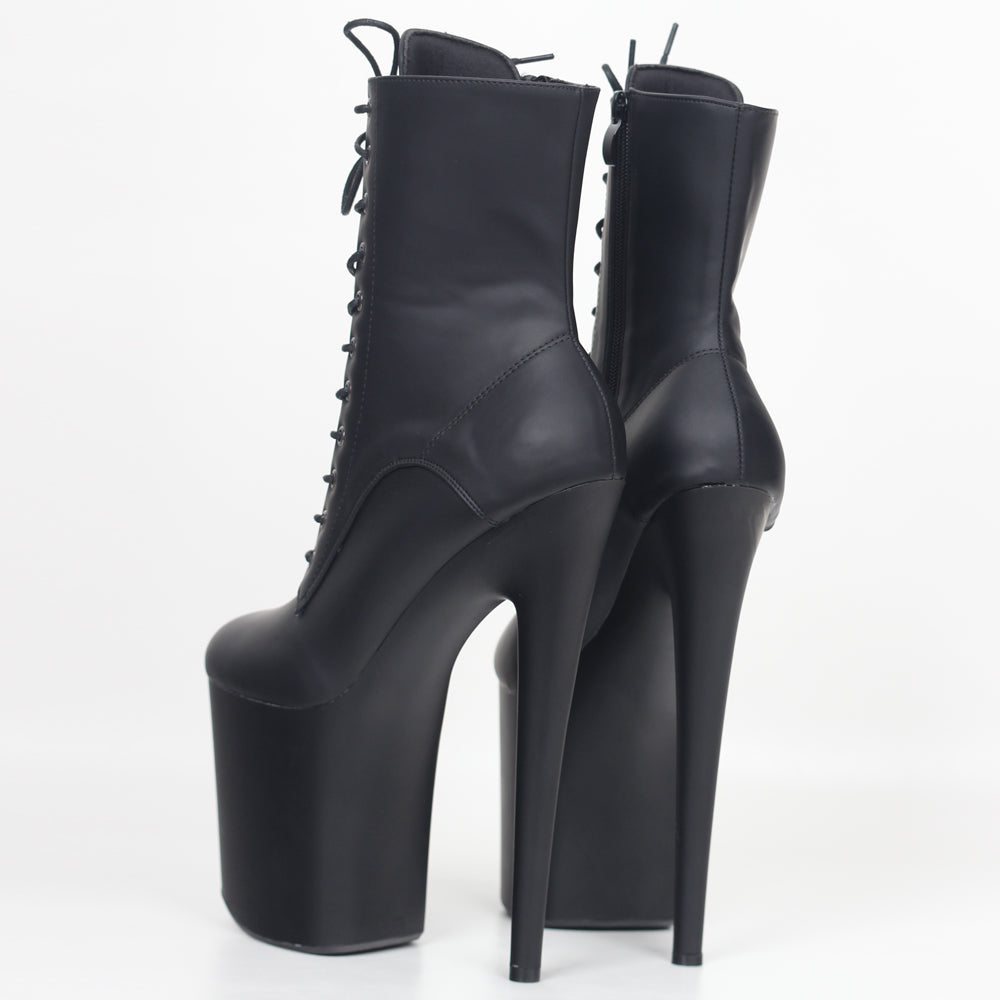 Ultra High Matt Black Platform Ankle Boots With Heels | 8 inches (20 cm) Height Increase - My Taller Self