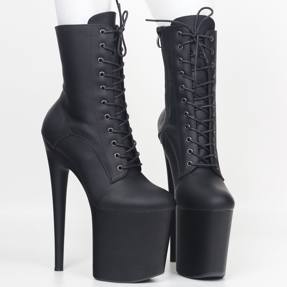 Ultra High Matt Black Platform Ankle Boots With Heels | 8 inches (20 cm) Height Increase - My Taller Self