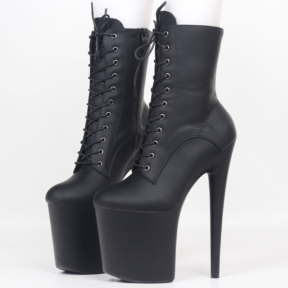 Ultra High Matt Black Platform Ankle Boots With Heels | 8 inches (20 cm) Height Increase - My Taller Self