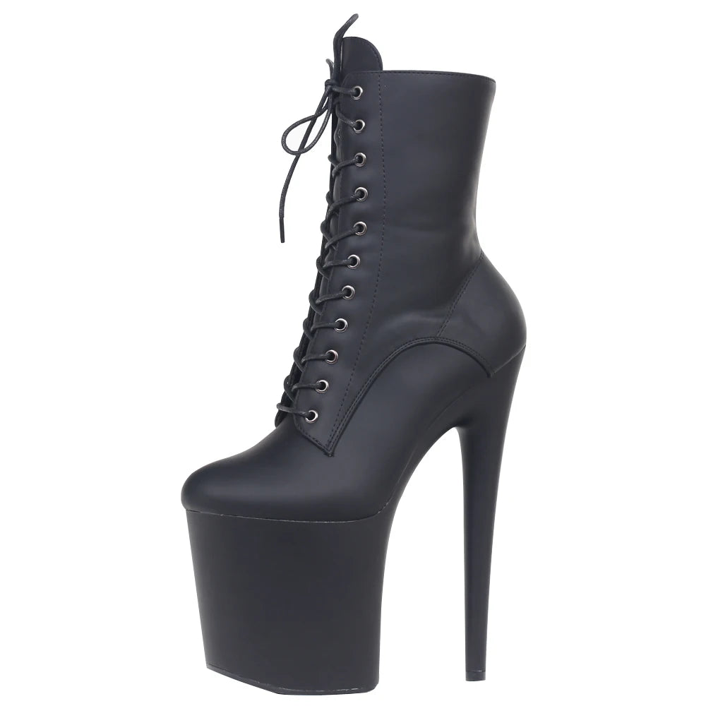 Ultra High Matt Black Platform Ankle Boots With Heels | 8 inches (20 cm) Height Increase - My Taller Self