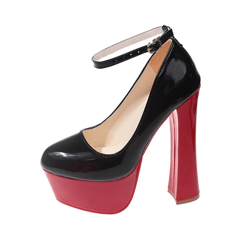 16 cm (6.3 inches) Black & Red Platform Heels | Women's Thick High Heels - My Taller Self