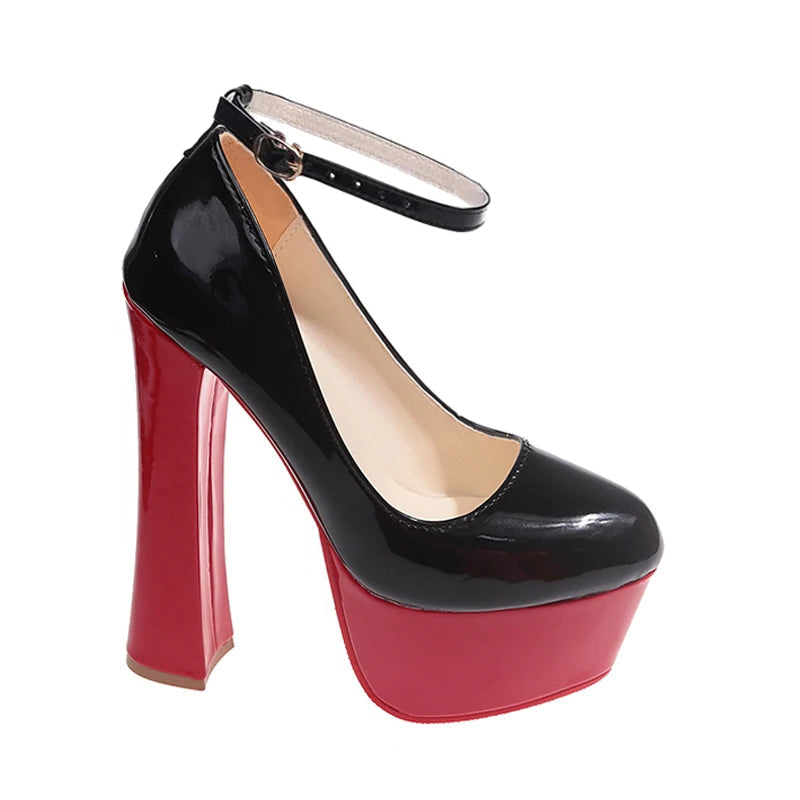 16 cm (6.3 inches) Black & Red Platform Heels | Women's Thick High Heels - My Taller Self