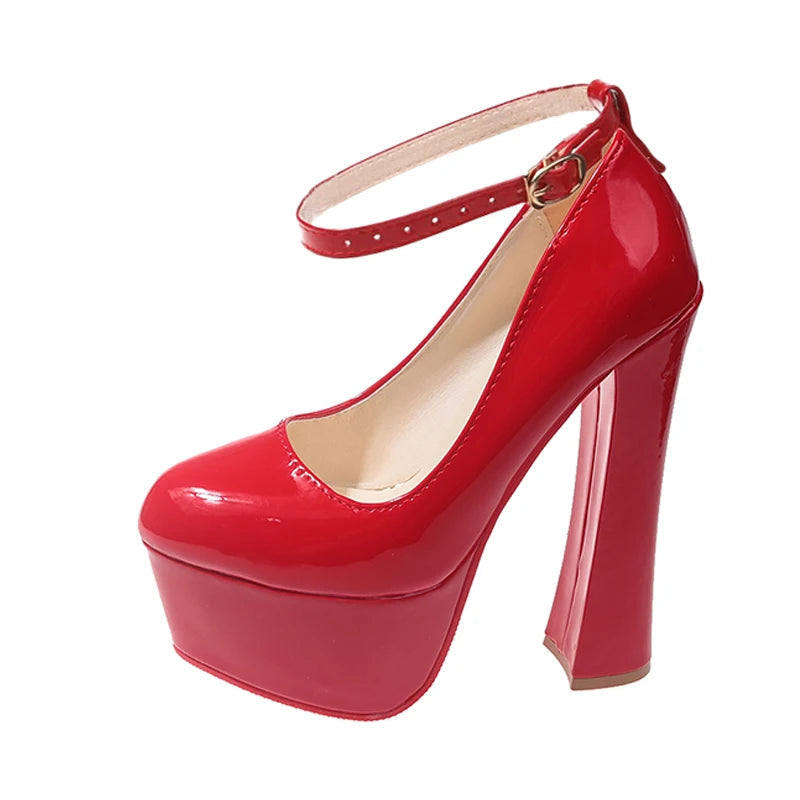 16 cm (6.3 inches) Red Platform High Heels | Thick Bottom Heels for Women - My Taller Self