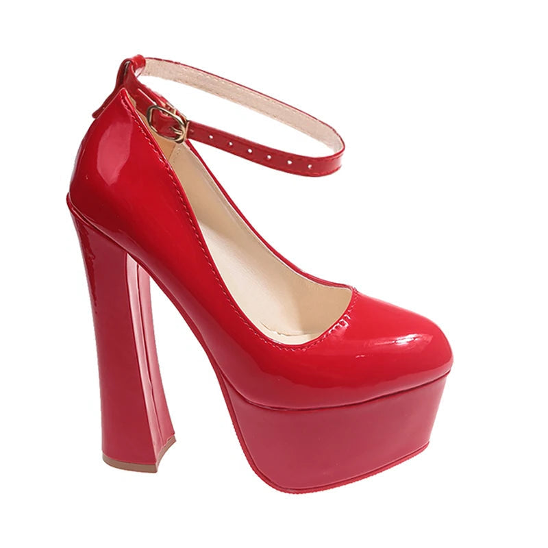 16 cm (6.3 inches) Red Platform High Heels | Thick Bottom Heels for Women - My Taller Self