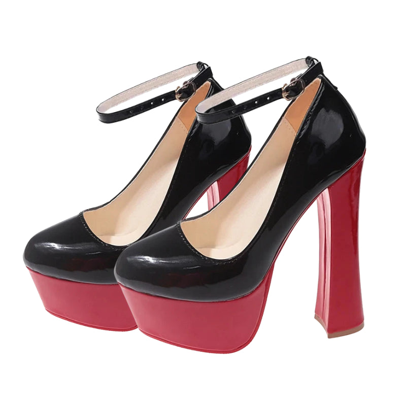 16 cm (6.3 inches) Black & Red Platform Heels | Women's Thick High Heels - My Taller Self