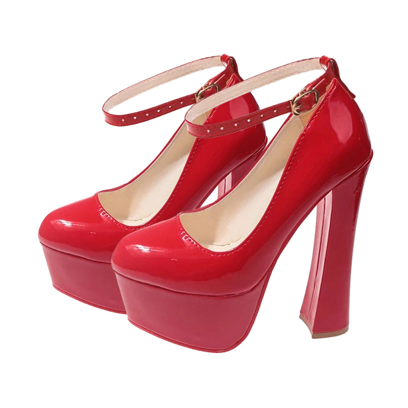 16 cm (6.3 inches) Red Platform High Heels | Thick Bottom Heels for Women - My Taller Self